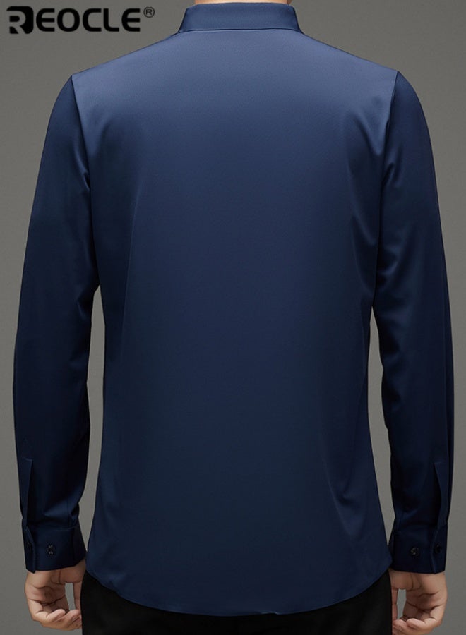 ريوكل قميص رجالي رسمي ضيق الأكمام الطويلة مقاس عادي قابل للتمدد مقاوم للتجاعيد قميص بأزرار تنفس مثالي للربيع والخريف - Image 5