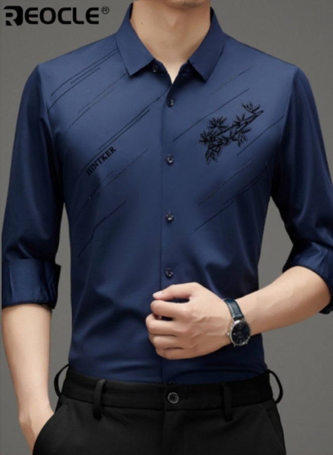 ريوكل قميص رجالي رسمي ضيق الأكمام الطويلة مقاس عادي قابل للتمدد مقاوم للتجاعيد قميص بأزرار تنفس مثالي للربيع والخريف - Image 3