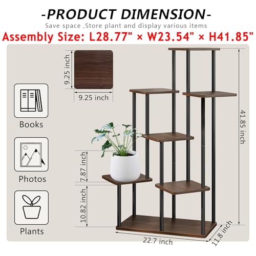 AZERPIAN Plant Stand 7 Tier Indoor Metal Flower Shelf for Multiple Plants Corner Tall Flower Holders for Patio Garden Living Room Balcony Bedroom, Black Oak - Image 4