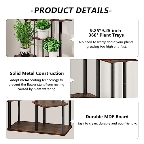 AZERPIAN Plant Stand 7 Tier Indoor Metal Flower Shelf for Multiple Plants Corner Tall Flower Holders for Patio Garden Living Room Balcony Bedroom, Black Oak - Image 5