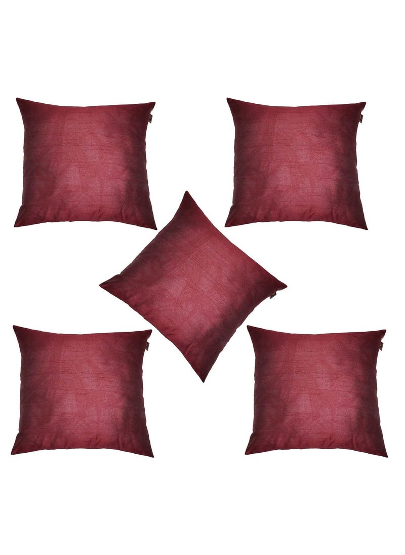 Lushomes Lushomes Festive Dupion Silk Cushion Covers (Pack of 5) (Size: 12''x12'') (12X12 Inches, Burgundy) 