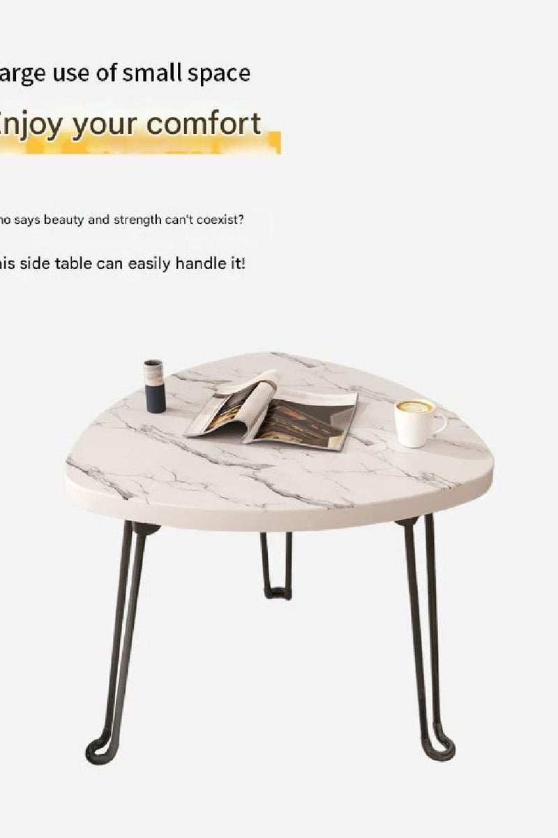 رافين طاولة قهوة عصرية بشكل مثلث مع سطح خشبي وأرجل حديدية متينة – طاولة جانبية أنيقة وعملية للديكور في غرفة المعيشة أو الصالة أو غرفة النوم أو المكتب – تصميم مدمج يوفر المساحة بحجم 37×50 سم - Image 5