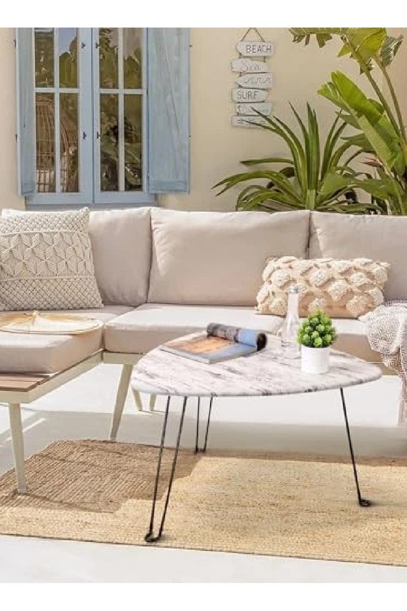 رافين طاولة قهوة عصرية بشكل مثلث مع سطح خشبي وأرجل حديدية متينة – طاولة جانبية أنيقة وعملية للديكور في غرفة المعيشة أو الصالة أو غرفة النوم أو المكتب – تصميم مدمج يوفر المساحة بحجم 37×50 سم - Image 2