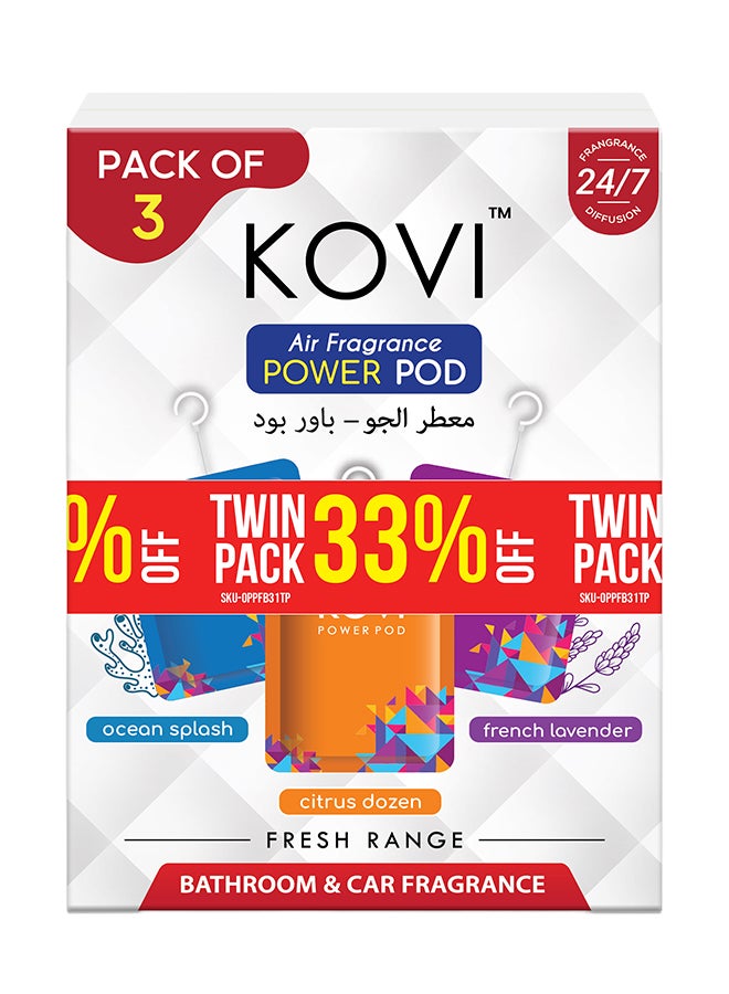 Kovi بود عطر الهواء القوي للحمام والسيارة، مجموعة الحمضيات، اللافندر الفرنسي، رذاذ المحيط، معززة بالزيوت الأساسية، روائح طويلة الأمد، مجموعة منعشة، عبوة من 3، عبوة مزدوجة (10 جرام لكل منها) - Image 1