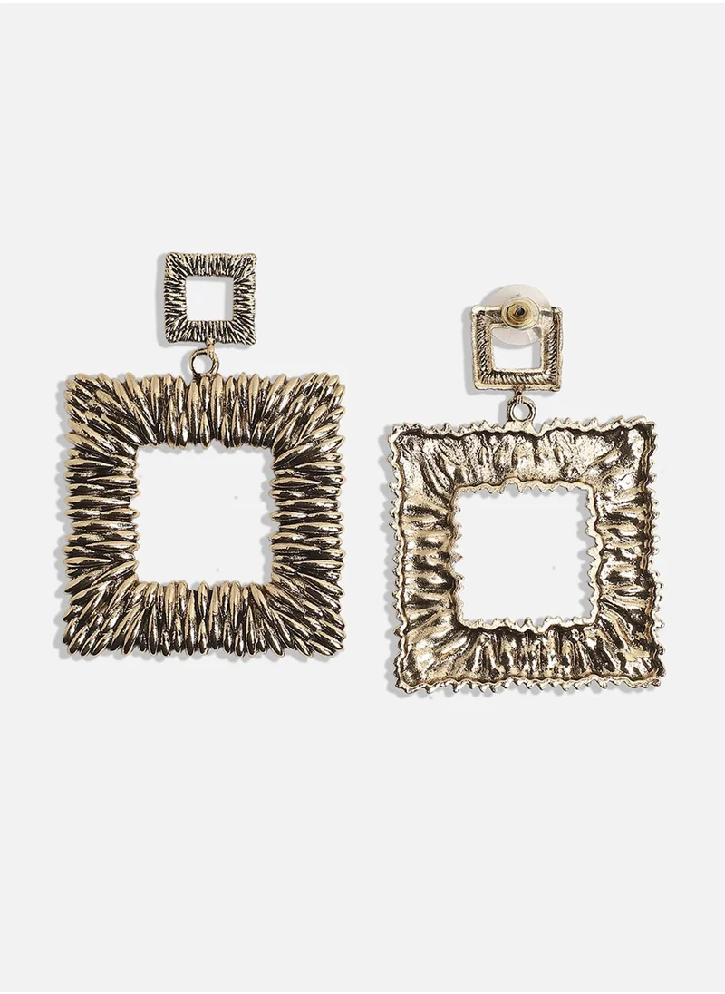 SOHI Square Metallic Ribbed Drop Earrings