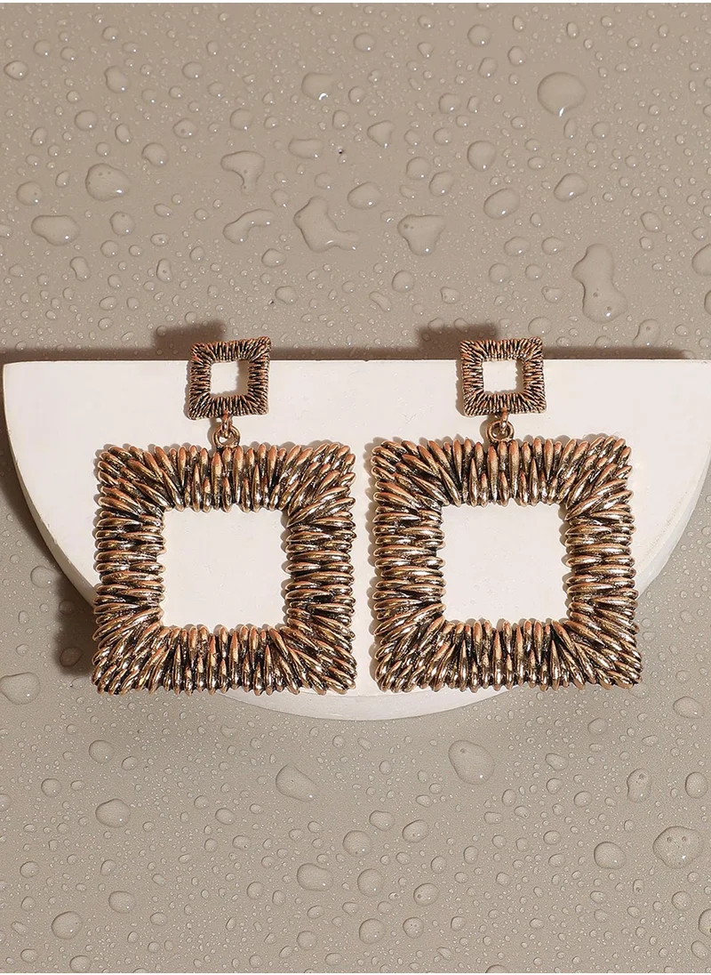 SOHI Square Metallic Ribbed Drop Earrings