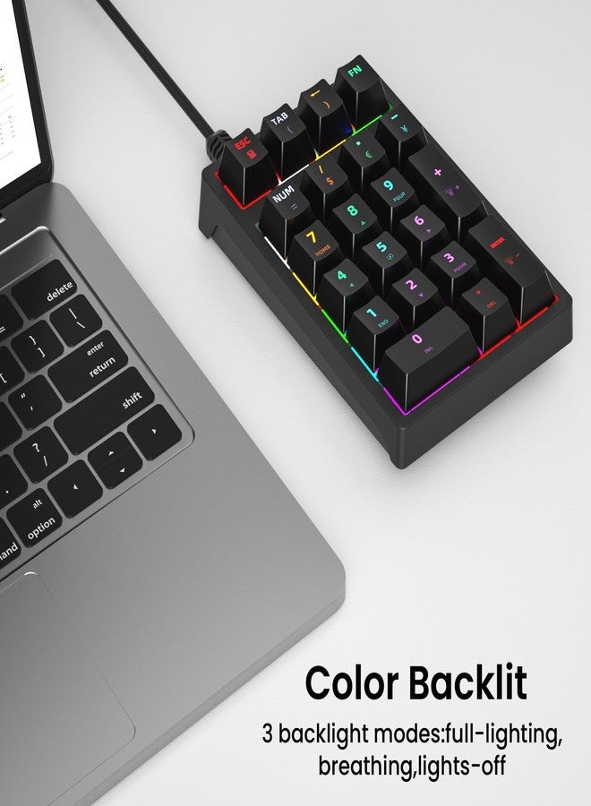 Gurjot Number Pad, Mechanical USB Wired Numeric Keypad with Color Backlit 21 Key Numpad for Laptop Desktop Computer PC Black (Blue Switches) - Image 2