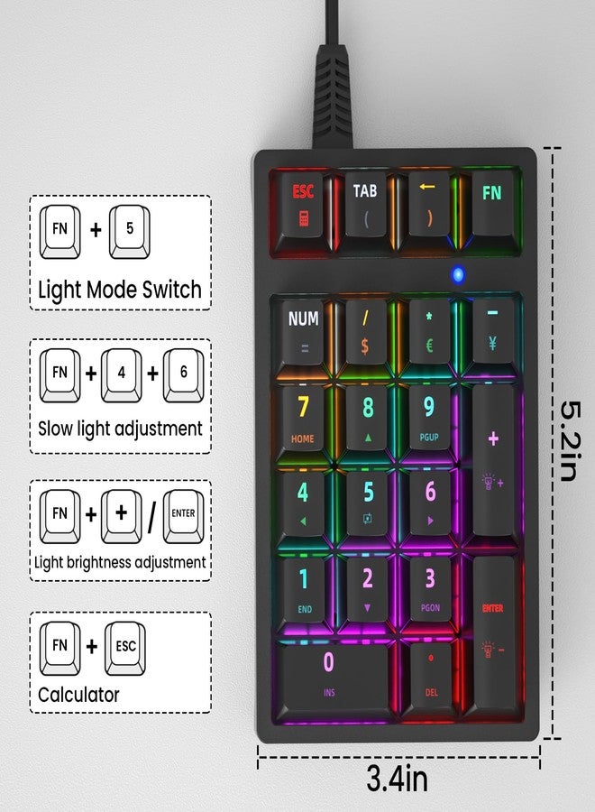 Gurjot Number Pad, Mechanical USB Wired Numeric Keypad with Color Backlit 21 Key Numpad for Laptop Desktop Computer PC Black (Blue Switches) - Image 5