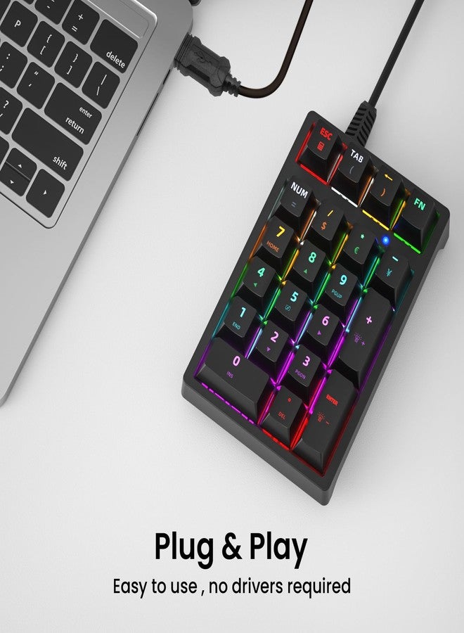 Gurjot Number Pad, Mechanical USB Wired Numeric Keypad with Color Backlit 21 Key Numpad for Laptop Desktop Computer PC Black (Blue Switches) - Image 3