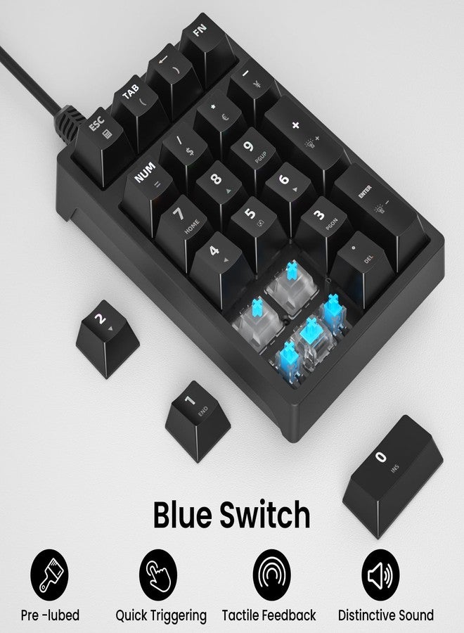 Gurjot Number Pad, Mechanical USB Wired Numeric Keypad with Color Backlit 21 Key Numpad for Laptop Desktop Computer PC Black (Blue Switches) - Image 4