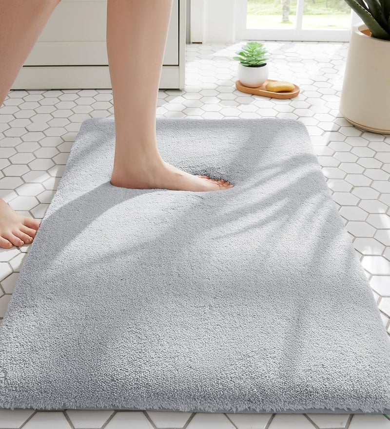 MINIDEAR Bathroom Rugs 32x20 Light Grey - Thick Elastic Foam Bath Mat, Ultra Soft & Plush Fluffy, Non-Slip, Quick Dry, Absorbent Washable Floor Microfiber Mat for Tub, Home Decor Accessories - Image 1