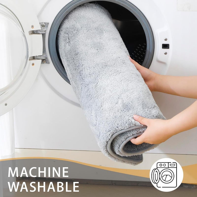 MINIDEAR Bathroom Rugs 32x20 Light Grey - Thick Elastic Foam Bath Mat, Ultra Soft & Plush Fluffy, Non-Slip, Quick Dry, Absorbent Washable Floor Microfiber Mat for Tub, Home Decor Accessories - Image 5