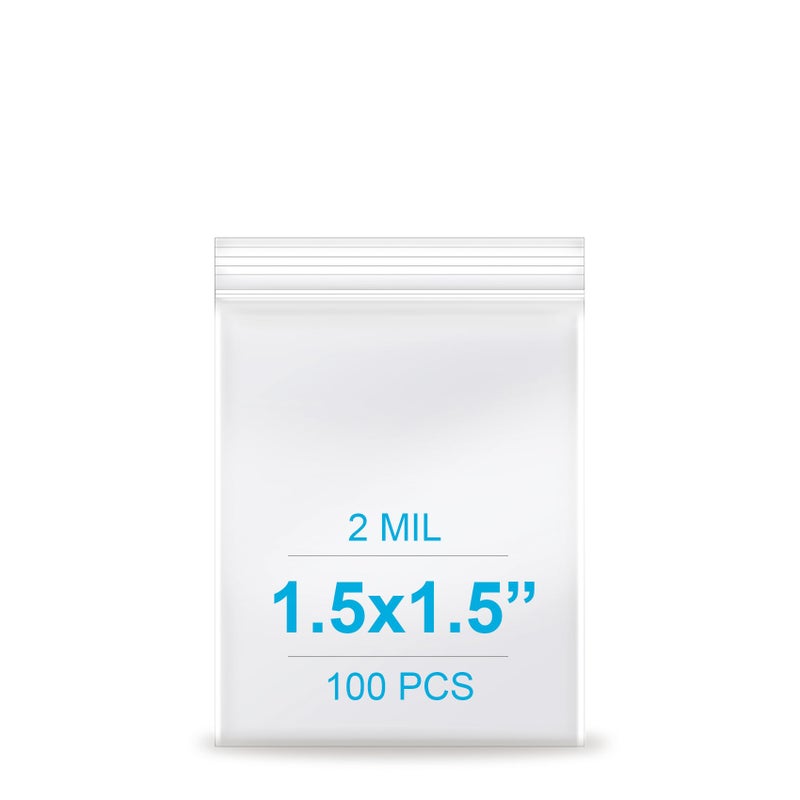 Enbreey 1.5''x 1.5'', (Pack of 100) 2 mil Thick Clear Plastic Reclosable Zip Poly Bags with Resealable Lock Seal Zipper for Photo, Jewelry, Bakery, Treats, Travel, Storage, Packaging & Shippingâ€¦ - Image 1