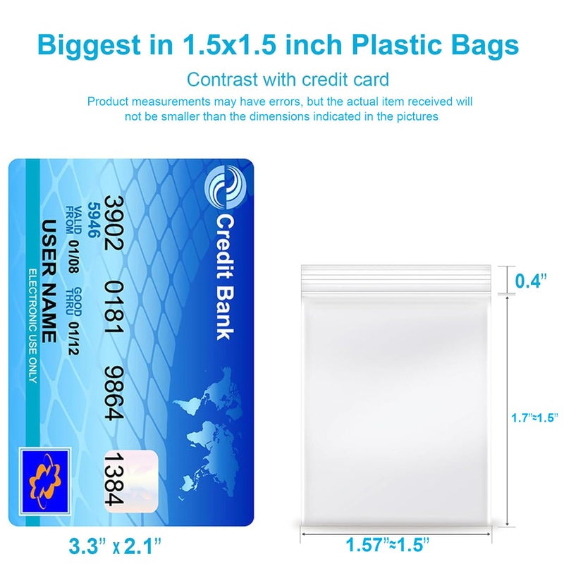Enbreey 1.5''x 1.5'', (Pack of 100) 2 mil Thick Clear Plastic Reclosable Zip Poly Bags with Resealable Lock Seal Zipper for Photo, Jewelry, Bakery, Treats, Travel, Storage, Packaging & Shippingâ€¦ - Image 2