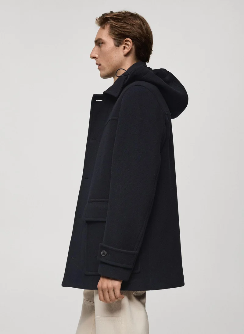 Mango Man Coat Medina Button Down Hood Detailed Coat
