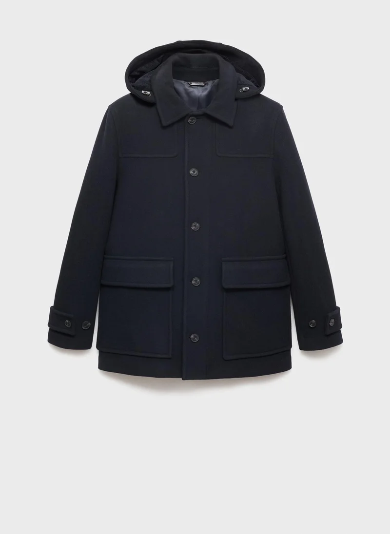 Mango Man Coat Medina Button Down Hood Detailed Coat