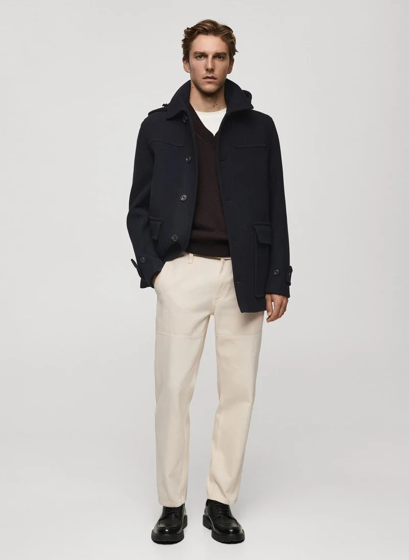 Mango Man Coat Medina Button Down Hood Detailed Coat
