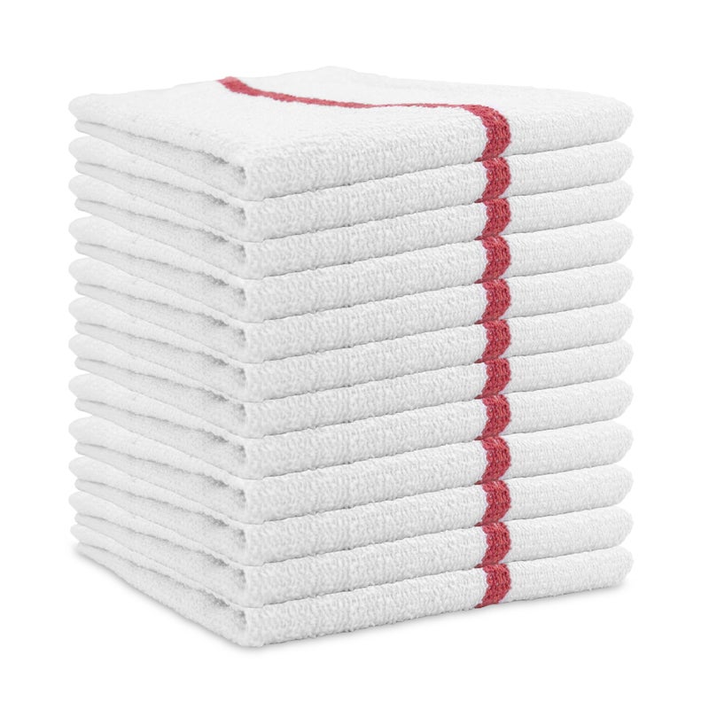 Arkwright Qwick Wick Bar Mop Towels  Pack of 12 100 Cotton Quick Dry Dishcloths Super Absorbent Multipurpose Cleaning Rags for Restaurants Kitchen Bathroom Hotel 16 x 19 in Red Stripe