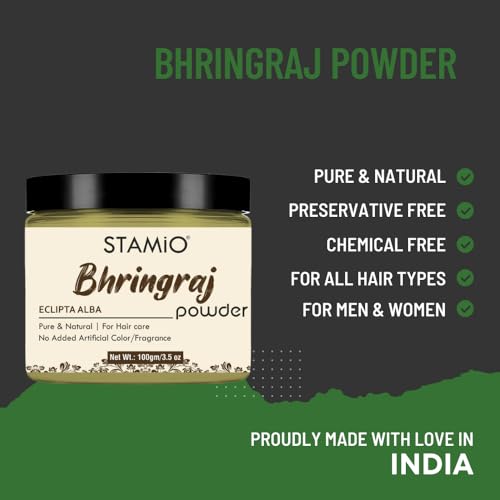 STAMIO Hair Care 6 Products Combo - Jatamansi Brahmi Hibiscus Bhringraj Fenugreek Amla Powder for Mask, Pack, Anti-Dandruff, Shine | Natural Powders Kit | In Jar 580 gm (100gm X 5 + 80gm) - Image 2