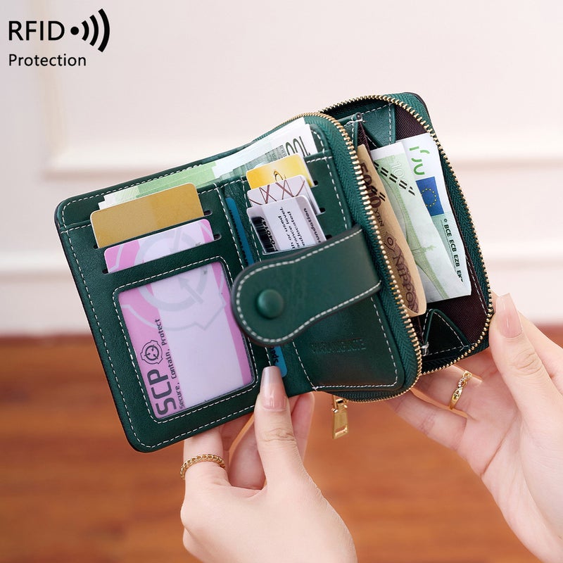 Multifunctional Solid Color PU Leather Wallet, RFID Blocking Design Portable Daily Storage Purse for Cards Cash Coin Business Use - Image 3
