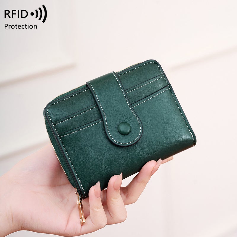 Multifunctional Solid Color PU Leather Wallet, RFID Blocking Design Portable Daily Storage Purse for Cards Cash Coin Business Use - Image 1