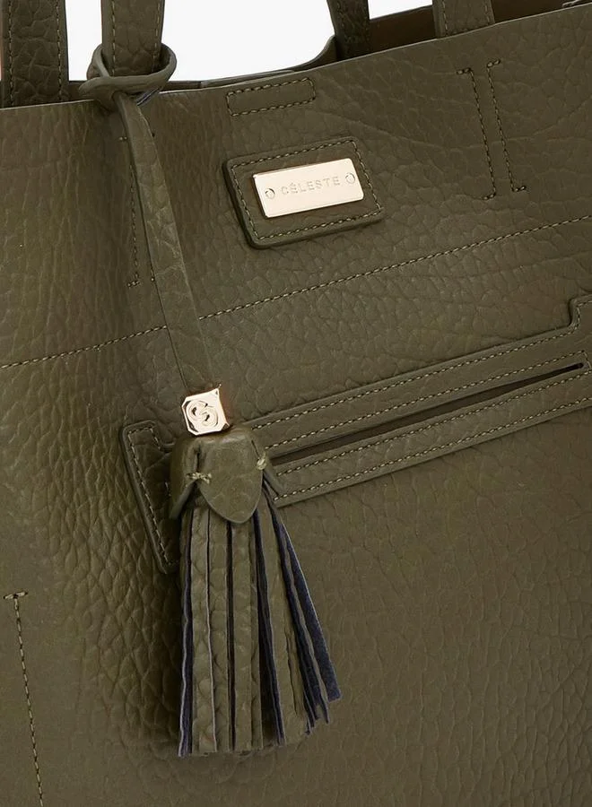 Celeste KHAKI Textured School Tote Bag With Pouch - 34.5x11x30 CM for Women | Best Price UAE