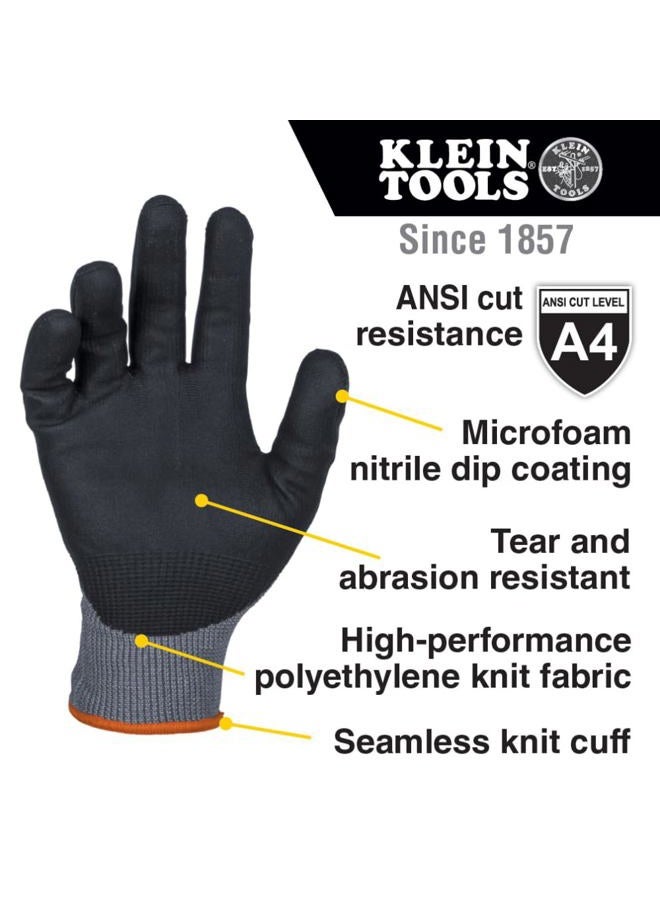 Klein Tools 60590 Work Gloves, Knit Dipped Cut Resistant ANSI A4 Nitrile Coated Gloves, HPPE Fabric, Touchscreen Capable, X-Large, 2-Pair - Image 2