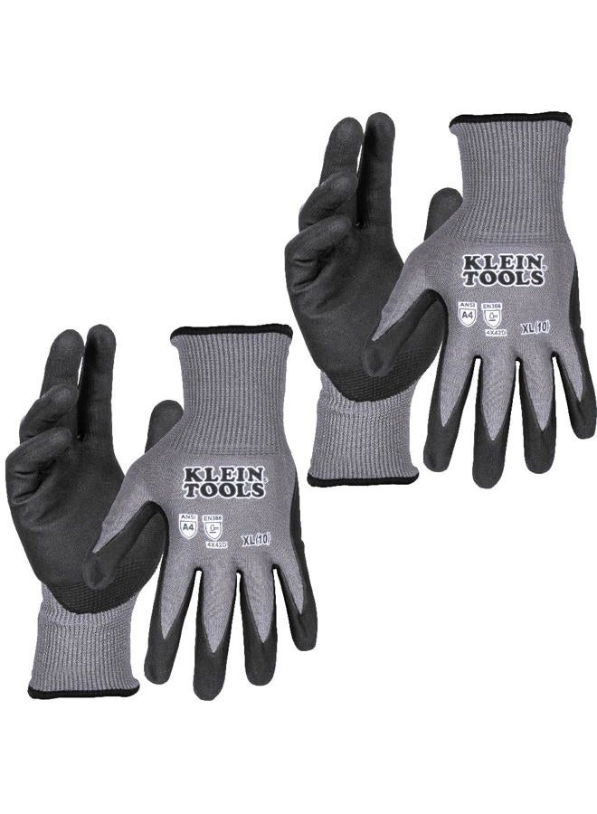 Klein Tools 60590 Work Gloves, Knit Dipped Cut Resistant ANSI A4 Nitrile Coated Gloves, HPPE Fabric, Touchscreen Capable, X-Large, 2-Pair - Image 1