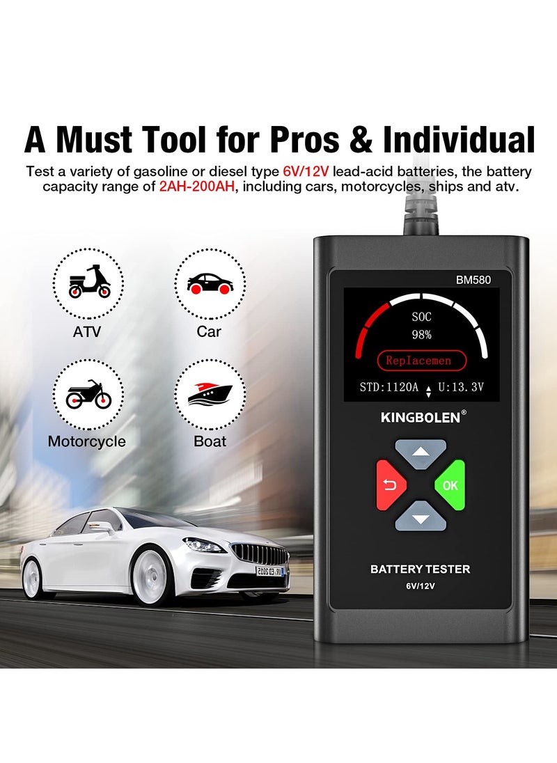 Car Battery Tester 6V 12V Load Tester, BM580 100-200 CCA Auto Battery Tester Multimeter Alternator Digital Battery Analyzer Charging Cranking System Battery Tester for Car Motorcycle ATV SUV Boat
