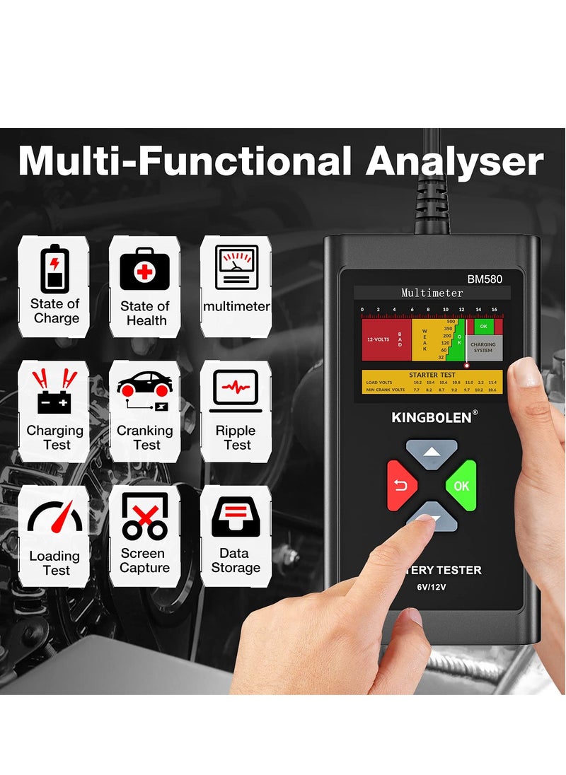 Car Battery Tester 6V 12V Load Tester, BM580 100-200 CCA Auto Battery Tester Multimeter Alternator Digital Battery Analyzer Charging Cranking System Battery Tester for Car Motorcycle ATV SUV Boat