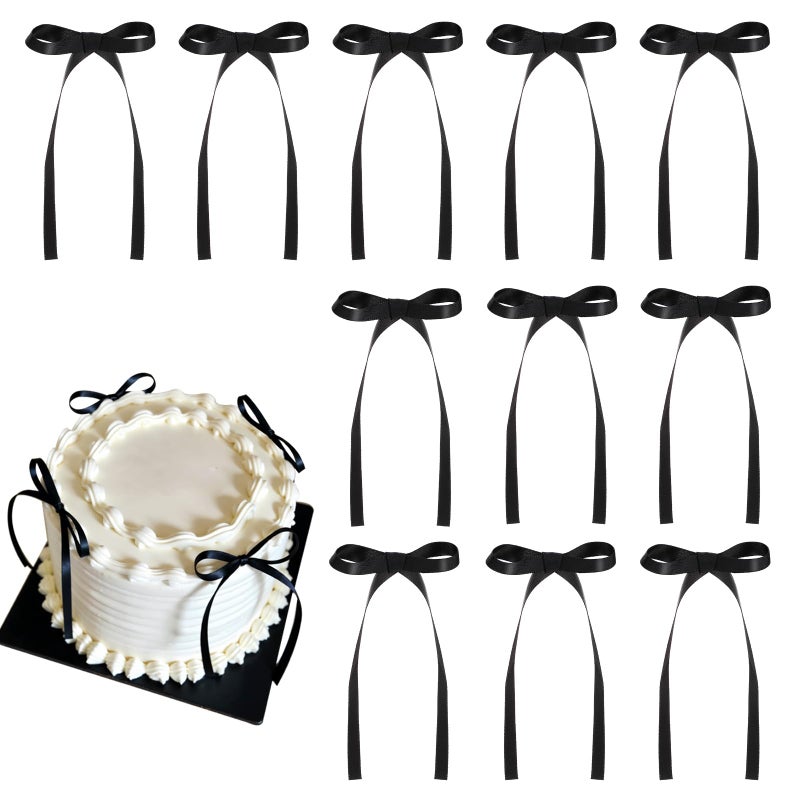 NatNarr 30 Pack Bow Cake Toppers Black Ribbons Bows for Cake Coquette Themed Bow Cupcake Toppers Black Bow Birthday Decorations for Baby Shower, Birthday, Wedding, Bachelorette, Graduation Party Decoration - Image 1