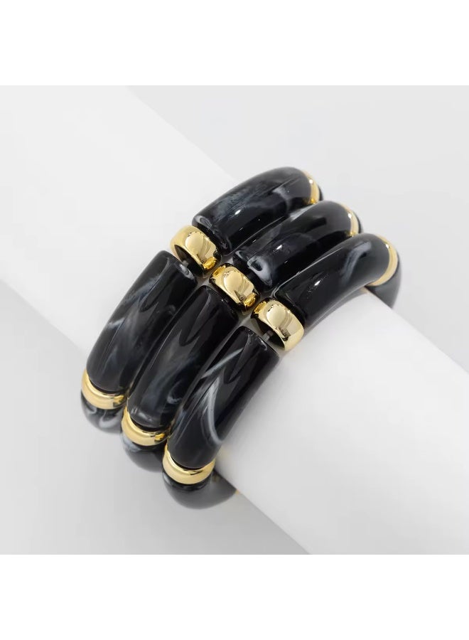 Just Pretty Corner 3pcs Chunky Bamboo Tube Bead Bangles - Stretchable - Image 2