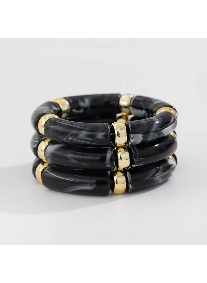 Just Pretty Corner 3pcs Chunky Bamboo Tube Bead Bangles - Stretchable - Image 1