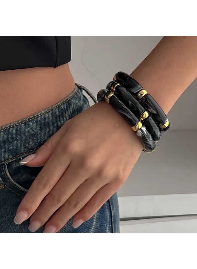 Just Pretty Corner 3pcs Chunky Bamboo Tube Bead Bangles - Stretchable - Image 4