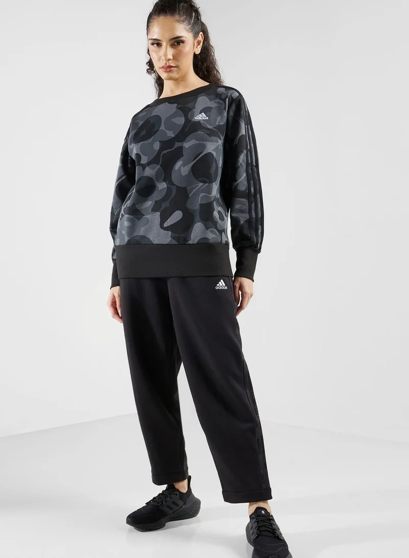 Adidas Floral Graphic 3-Stripes Fleece Joggers