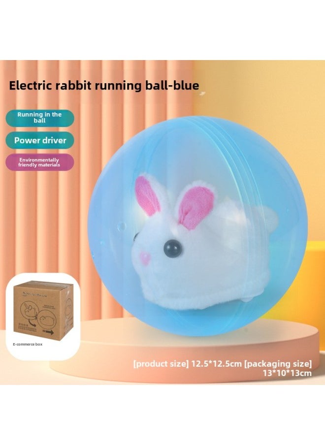 Children's Electric Simulation Bunny Ball Hamster Ball Plush Cute Doll Fun Cat Toy Free Hands Toy-Color:Blue Ball Little White Rabbit -Specifications:Bring Your Own Battery  - Image 1