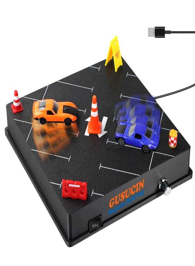 GUSUCIN Magnetic Drift Pad for Hot Wheels Cars 1:64 – Spinning Drift Track with Adjustable Speed & Direction, USB Powered Drift Pad with 5 Decorations, Display Stand for1:64 Scale Diecast Cars (Parking Lot) - Image 1