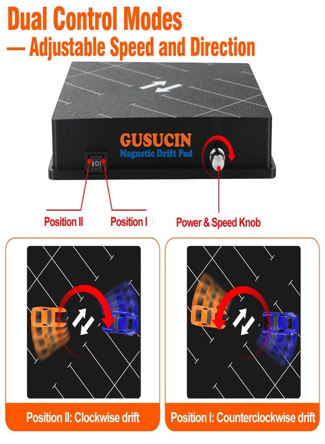 GUSUCIN Magnetic Drift Pad for Hot Wheels Cars 1:64 – Spinning Drift Track with Adjustable Speed & Direction, USB Powered Drift Pad with 5 Decorations, Display Stand for1:64 Scale Diecast Cars (Parking Lot) - Image 4