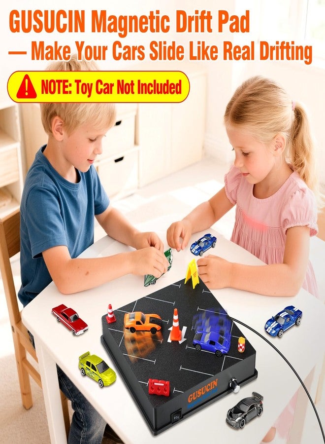 GUSUCIN Magnetic Drift Pad for Hot Wheels Cars 1:64 – Spinning Drift Track with Adjustable Speed & Direction, USB Powered Drift Pad with 5 Decorations, Display Stand for1:64 Scale Diecast Cars (Parking Lot) - Image 2