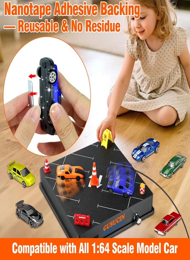 GUSUCIN Magnetic Drift Pad for Hot Wheels Cars 1:64 – Spinning Drift Track with Adjustable Speed & Direction, USB Powered Drift Pad with 5 Decorations, Display Stand for1:64 Scale Diecast Cars (Parking Lot) - Image 3