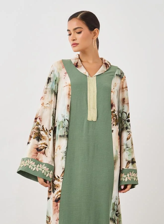 Amirah Amirah Color Block Lace Detail A-Line Jalabiya