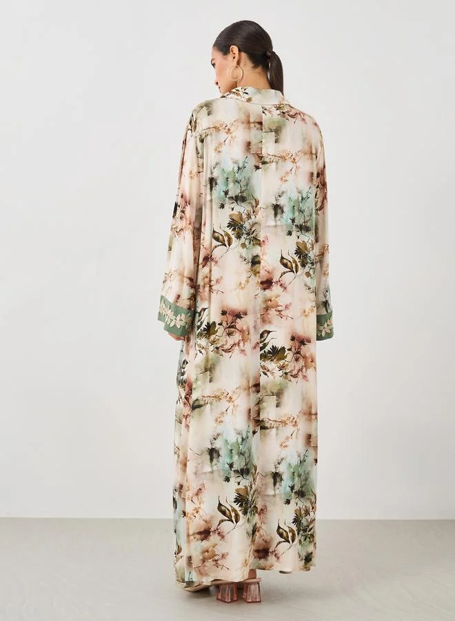 Amirah Amirah Color Block Lace Detail A-Line Jalabiya