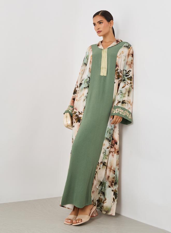 أميرة جلابية أميرة بتفاصيل دانتيل وألوان متضاربة - Image 1