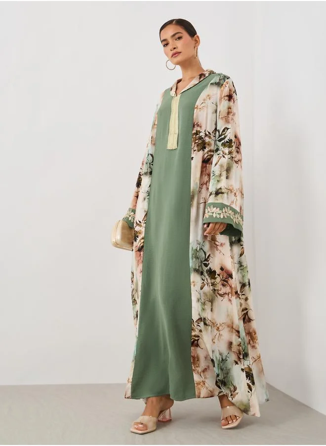 أميرة Amirah Color Block Lace Detail A-Line Jalabiya