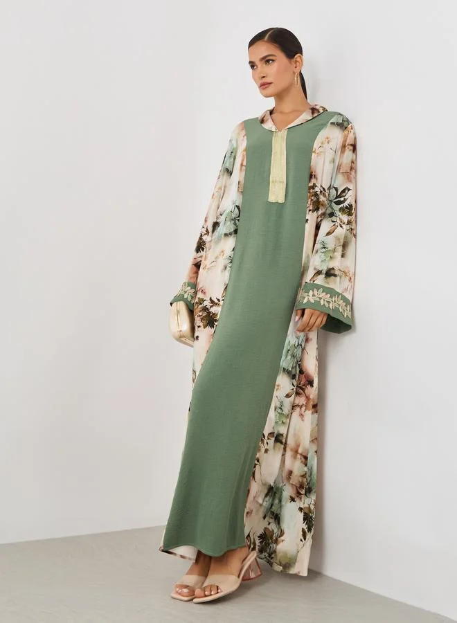 Amirah Color Block Lace Detail A-Line Jalabiya