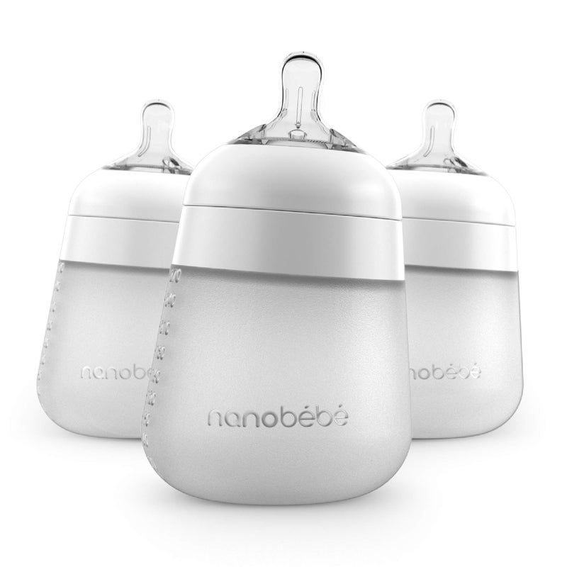NANOBÉBÉ Nanobebe Flexy Silicone Baby Bottle AntiColic Natural Feel NonCollapsing Nipple NonTip Stable Base Easy to Clean 3Pack White 9oz - Image 2