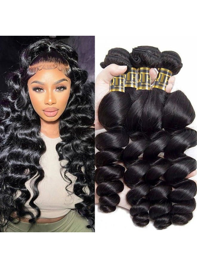 QTHAIR 14A Brazilian Loose Wave 4 Bundles 16 18 20 22 Inch 400g Human Hair Loose Curly Sew In Human Hair Weave Extension Wholesale Lots Double Weft Natural Black - Image 1
