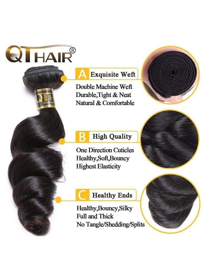 QTHAIR 14A Brazilian Loose Wave 4 Bundles 16 18 20 22 Inch 400g Human Hair Loose Curly Sew In Human Hair Weave Extension Wholesale Lots Double Weft Natural Black - Image 2