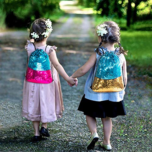 GA&EN GAEN Mermaid Reversible Sequin Drawstring BackpackBag BlueGold for Kids Girls One_Size - Image 3