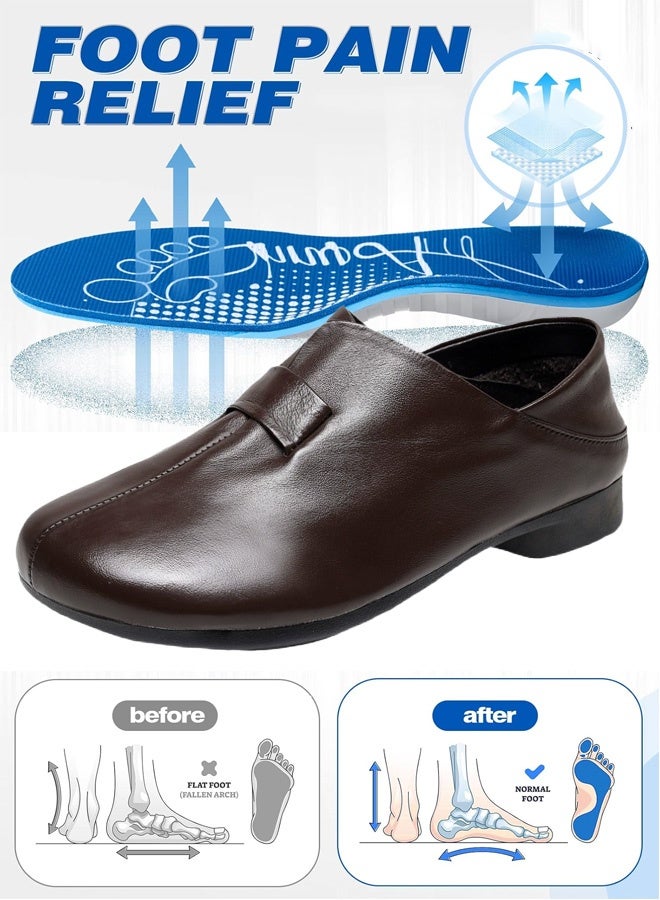 حذاء نسائي مسطح من الجلد الطبيعي ذو جودة عالية | تصميم دائري للمقدمة وعميق | حذاء مريح للأمهات بنعل لين مضاد للانزلاق - Image 1